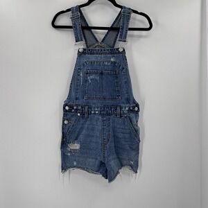 WILD FABLE Short Overalls Denim Distressed Pockets Frayed Hem XS Summer Grunge